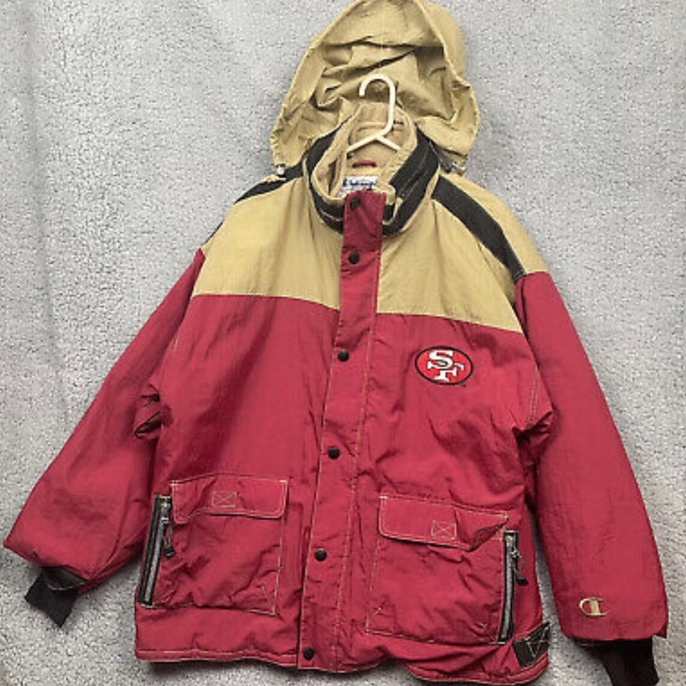Vintage San Francisco 49ers Red Full Zip Jacket Champion Insulated Mens Size L